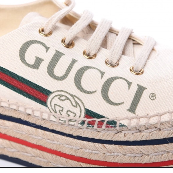Gucci 41,10.5 Greggio Canvas Lace-Up Platform Espadrilles Shoes NWT - Picture 2 of 11